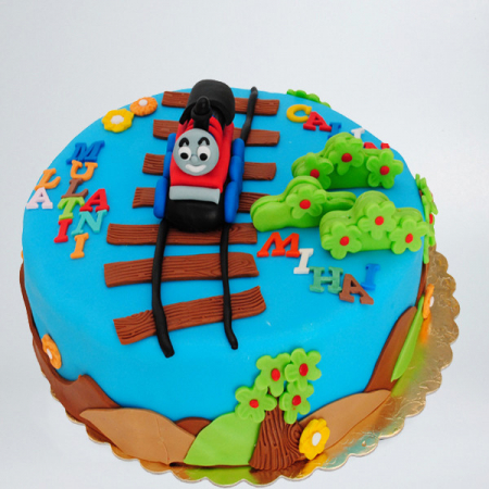 Torturi copii - Tort locomotiva Thomas pe albastru