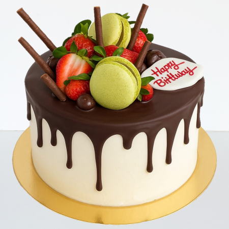 Torturi in frosting- crema pentru baieti - Tortulet in frosting fructe, macarons