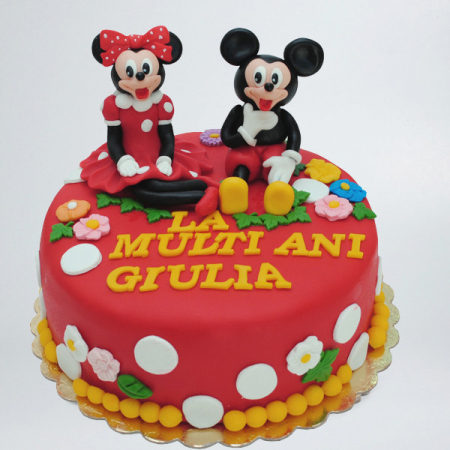 Torturi in pasta de zahar pentru fetite - Tort Mickey si Minnie cu buline