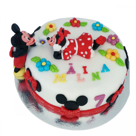 Torturi in pasta de zahar pentru fetite - Tort Mickey si Minnie indragostiti
