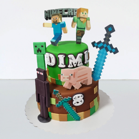 Torturi in pasta de zahar pentru baietei - Tort Minecraft DIMI