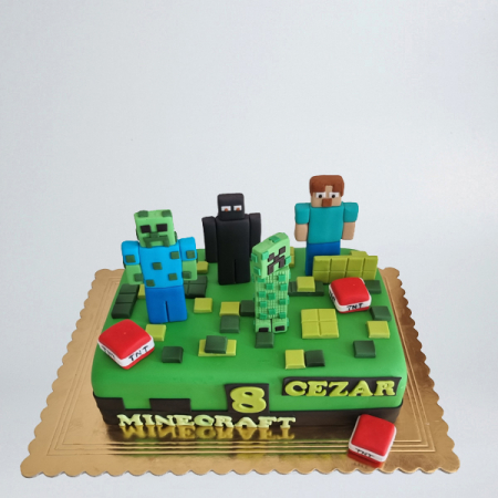 Torturi in pasta de zahar pentru baietei - Tort minecraft Cezar