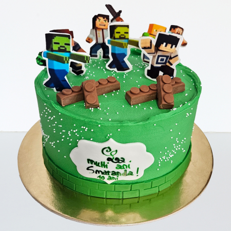 Torturi in frosting- crema pentru baieti - Tort Minecraft in frosting pe verde