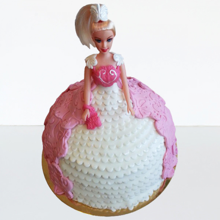 Torturi copii - Tort papusa Barbie roz cu alb