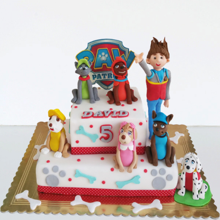 Torturi in pasta de zahar pentru baietei - Tort Patrula catelusilor Paw Patrol si Baietel