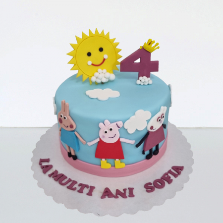 Torturi in pasta de zahar pentru fetite - Tort Peppa Pig si prietenii