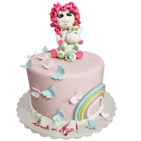 Torturi in pasta de zahar pentru fetite - Tort cu fetita Unicorn