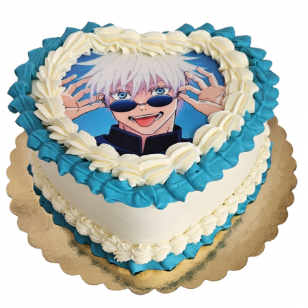 Torturi in frosting- crema pentru fetite - Tort inimioara in frosting cu Satoro Gojo