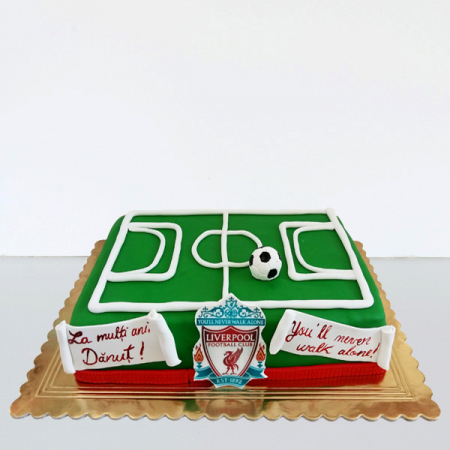 Torturi in pasta de zahar pentru baietei - Tort teren de fotbal Liverpool