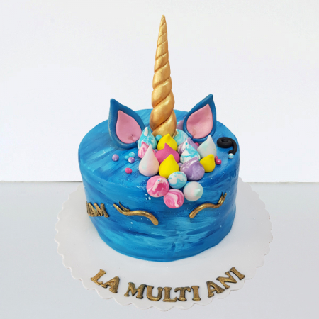 Torturi in pasta de zahar pentru fetite - Tort Unicorn albastru