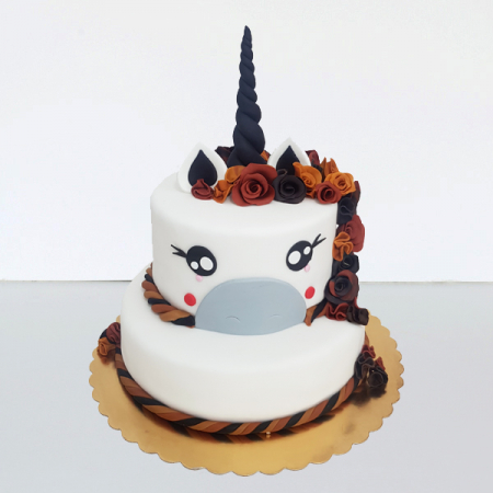 Torturi in pasta de zahar pentru fetite - Tort Unicorn maro