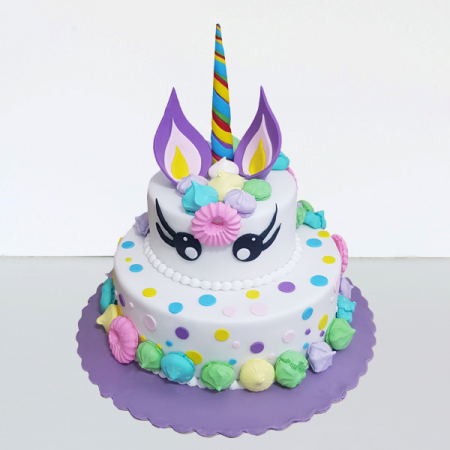 Torturi in pasta de zahar pentru fetite - Tort Unicorn mov cu bezele