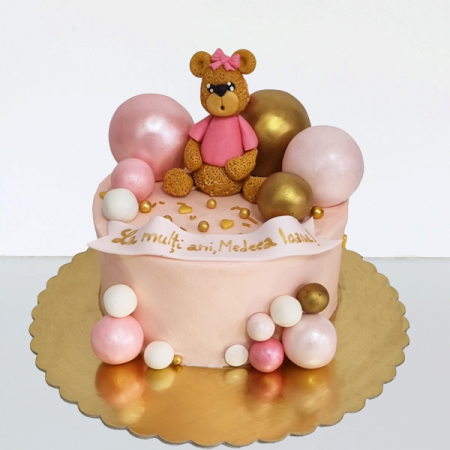 Torturi in frosting- crema - Ursulet in frosting cu baloane roz