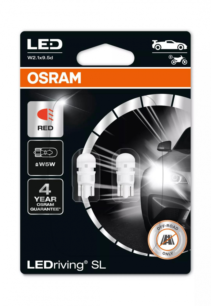 Bec Osram LEDriving SL W5W Rosu | 12V - W2.1x9.5d - Set 2 buc (Off-Road) [1]
