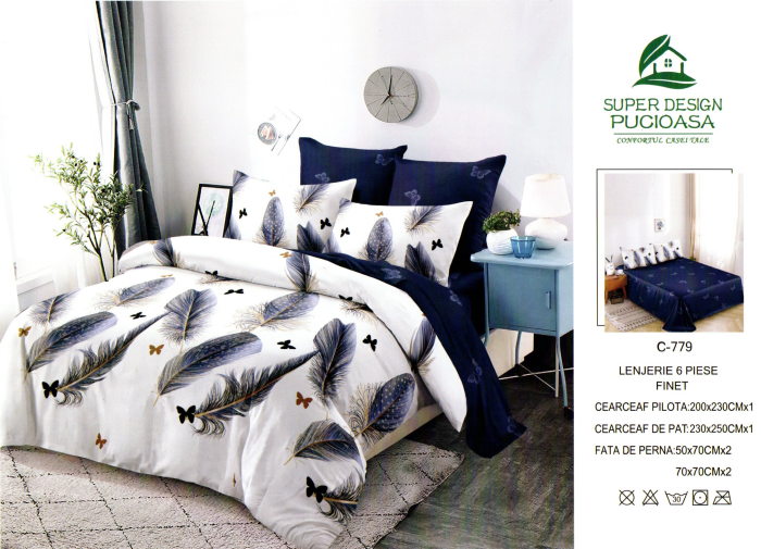 Set Lenjerie de pat 6 piese bumbac Finet Gros, Pat 2 persoane [2]