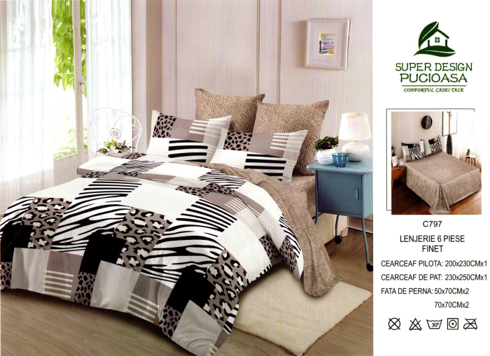 Set Lenjerie de pat 6 piese bumbac Finet Gros, Pat 2 persoane [2]
