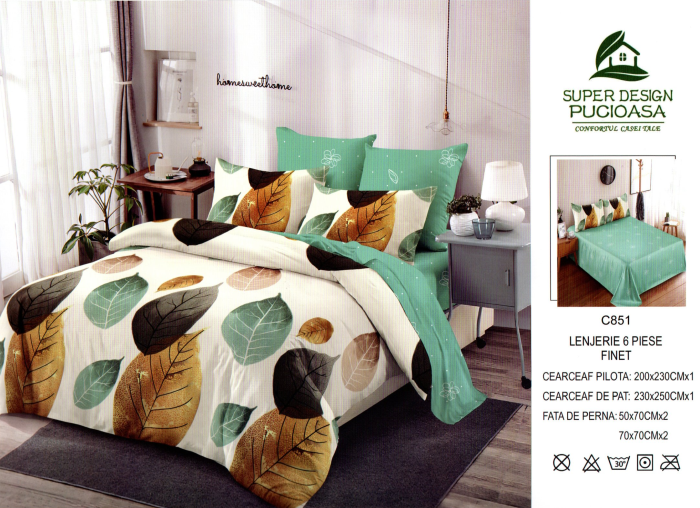 Set Lenjerie de pat 6 piese bumbac Finet Gros, Pat 2 persoane [2]