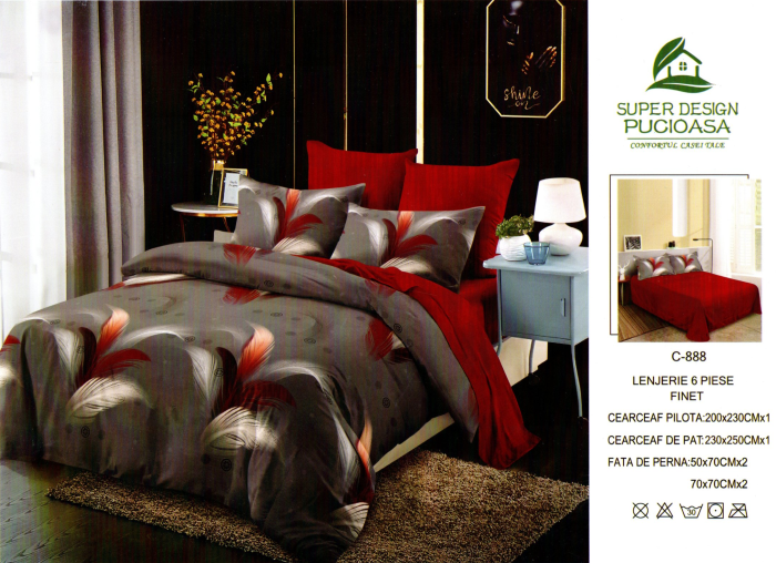 Set Lenjerie de pat 6 piese bumbac Finet Gros, Pat 2 persoane [2]