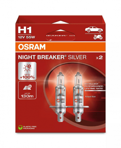 Becuri - Bec Osram Night Breaker Silver H1 12V 55W P14,5s Set 2 buc