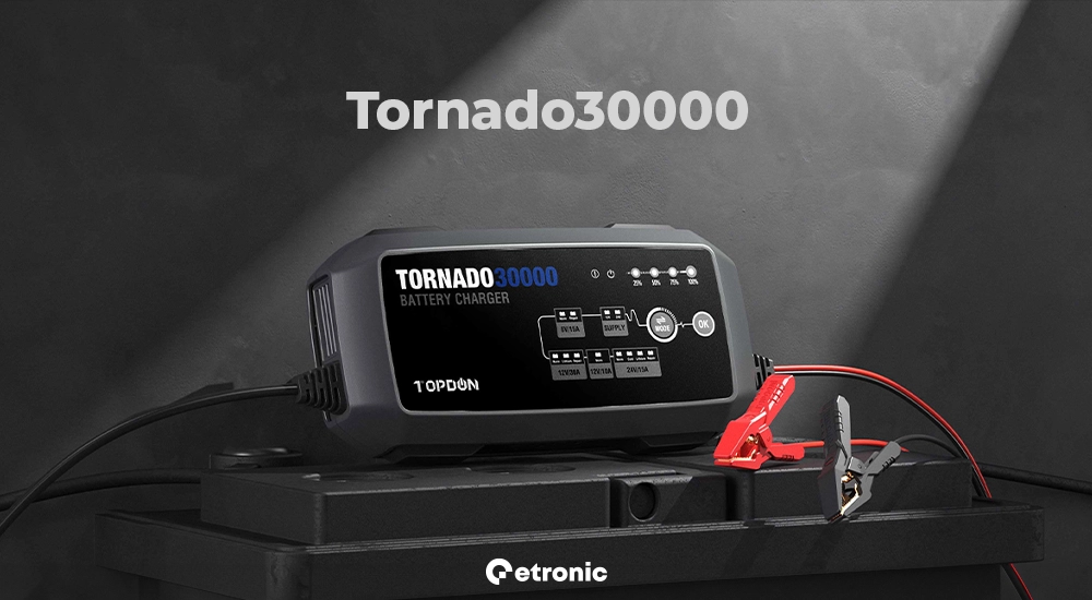 Tornado30000 - redresor de baterii auto universal, compatibil cu baterii de 6V, 12V și 24V plumb-acid și litiu
