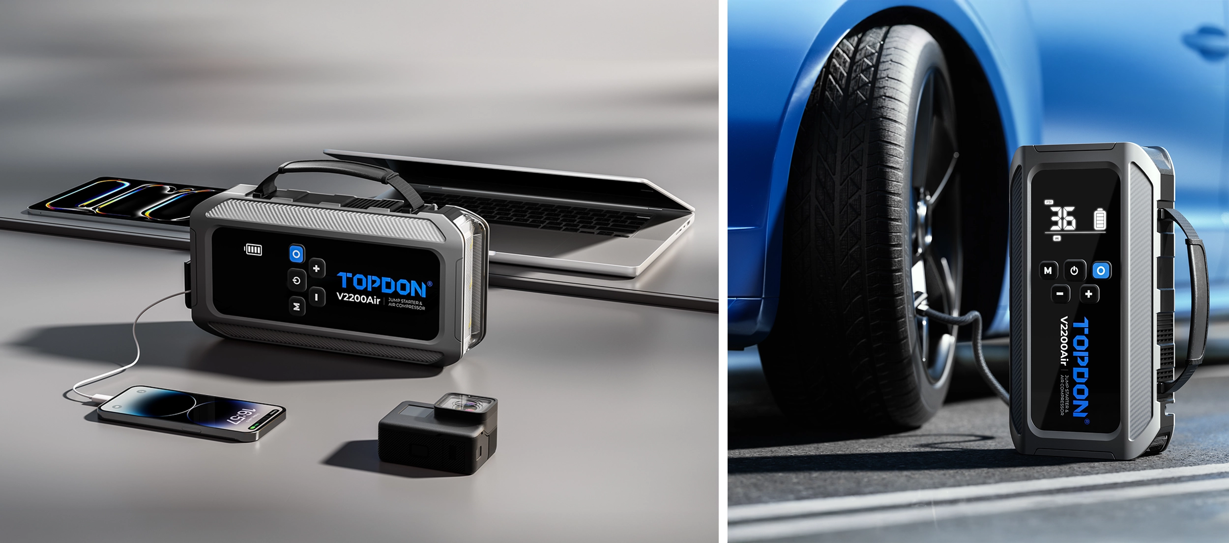 Compresor de aer integrat si functie de power bank pentru dispozitive electronice