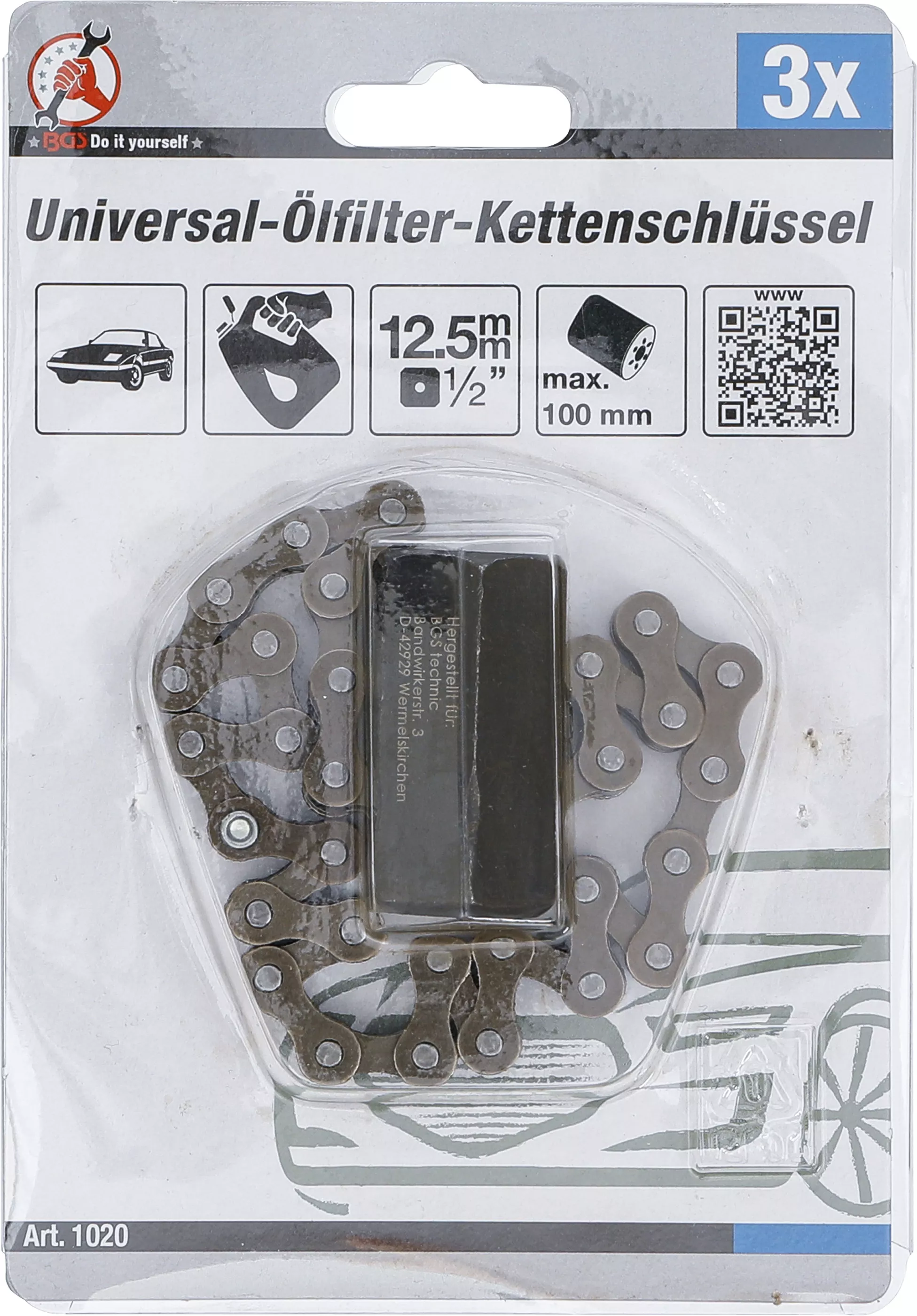 Cheie cu lant filtru de ulei universal | Antrenare patrat interior 12,5 mm (1/2") | o 100 mm [3]