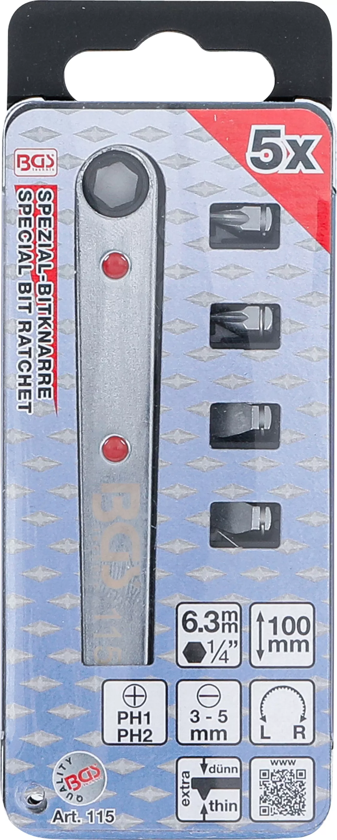 Clichet special pentru biti, ultra subtire | Antrenat prin hexagon interior 6,3 mm (1/4") | incl. 4 biti speciali [4]