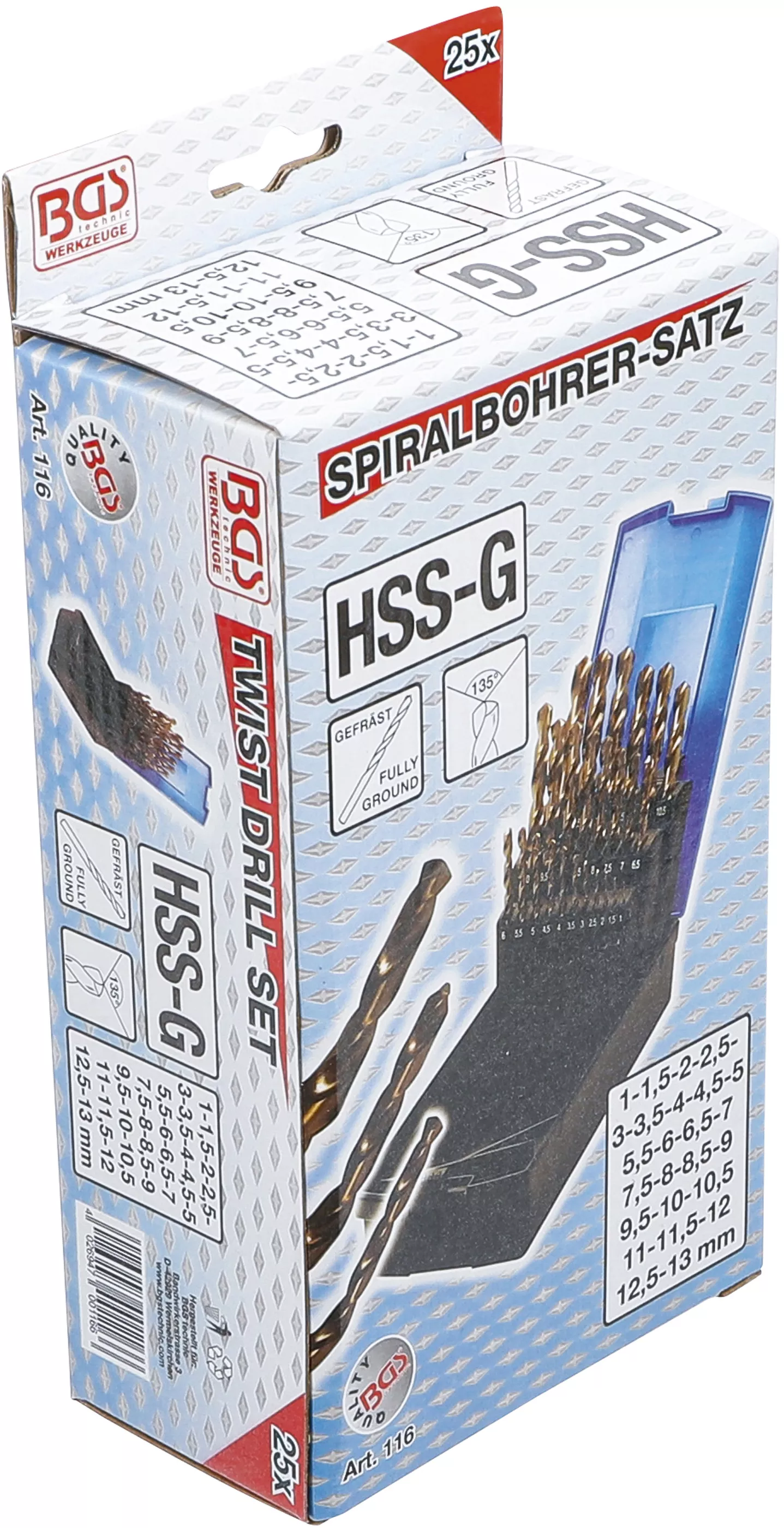 Set burghie spiralate | HSS-G M35 otel cu cobalt | 1 - 13 mm | 25 piese [6]