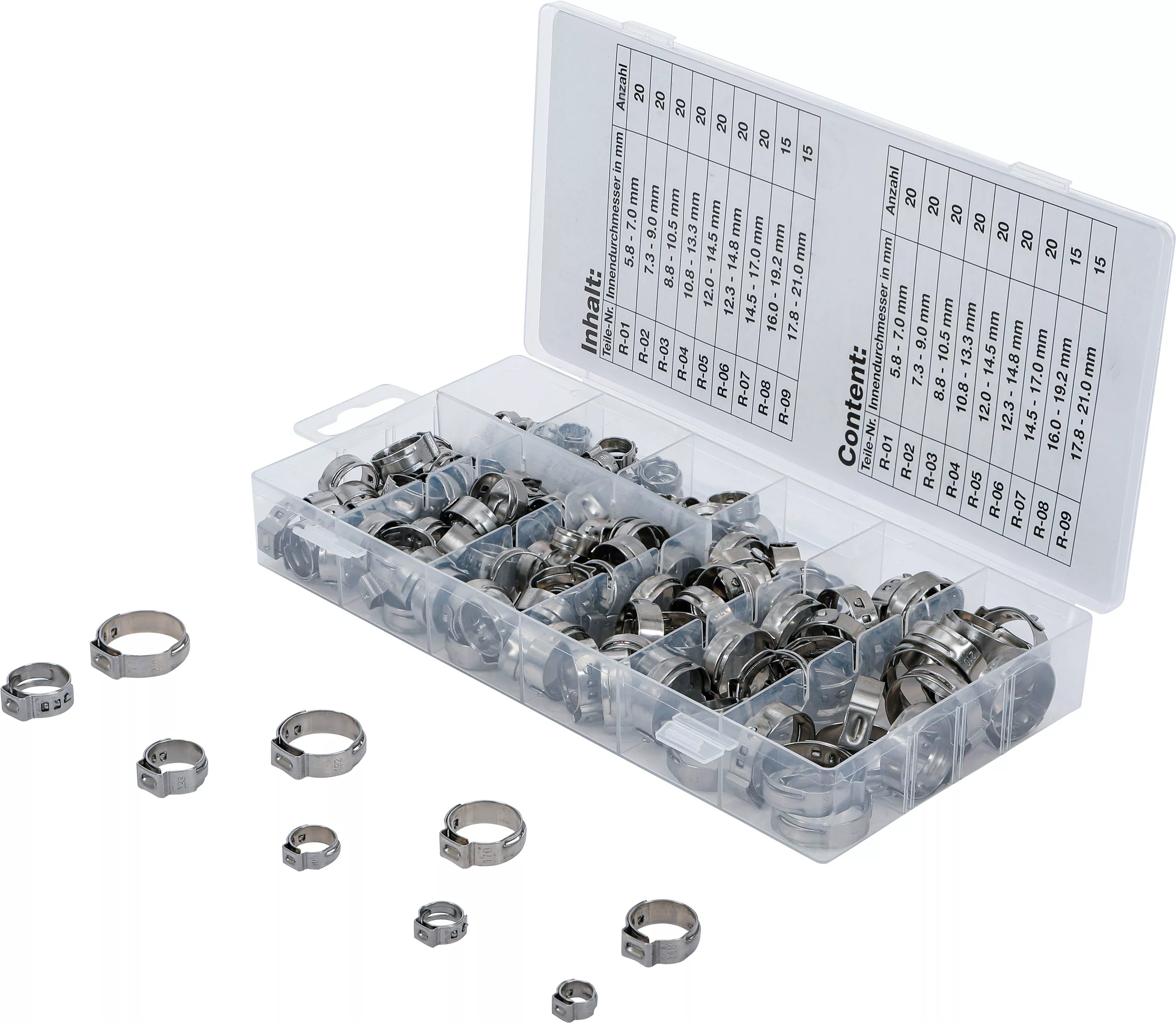 Sortiment coliere de furtun otel inox | o 5,8 - 21 mm | 170 piese [1]