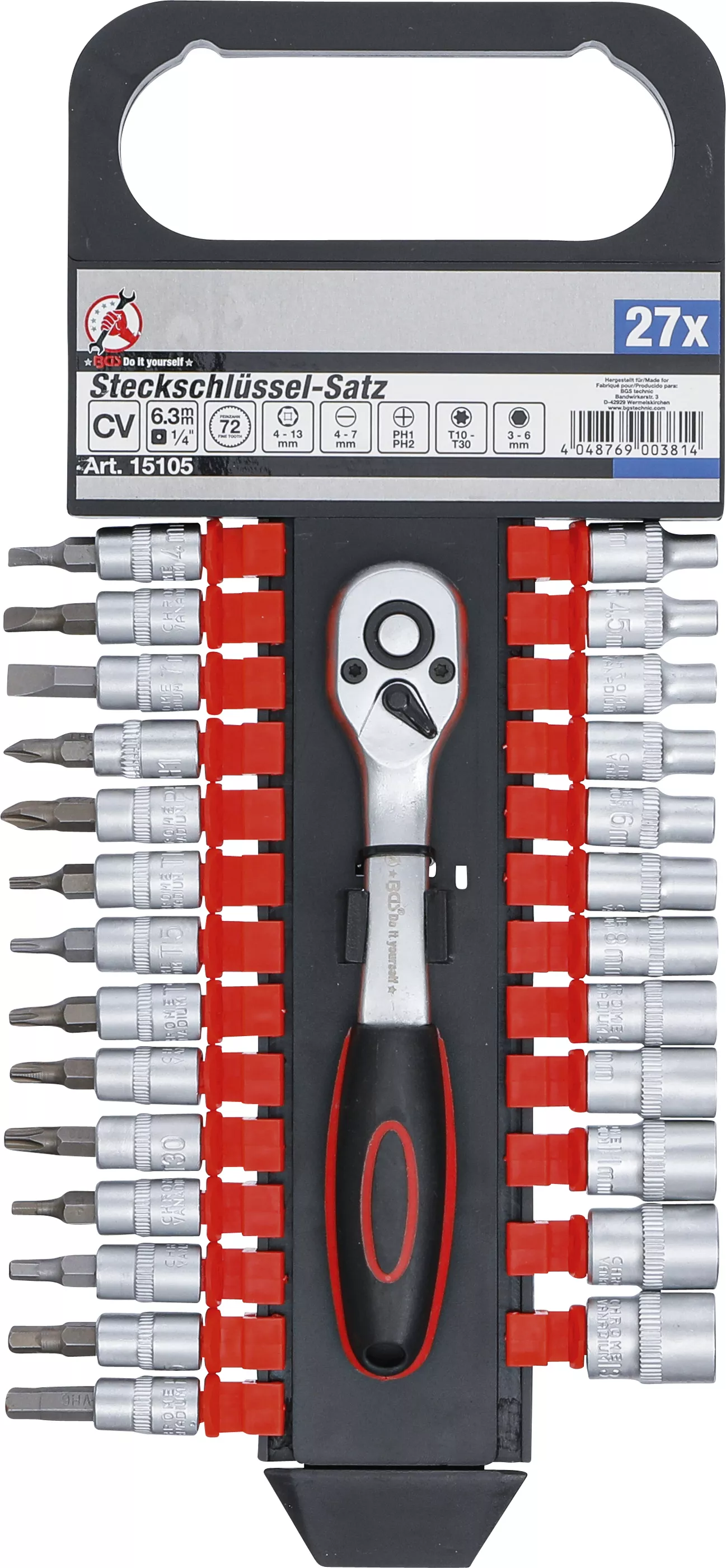 Set chei tubulare | Antrenare 6,3 mm (1/4") | 4 - 13 mm | 27 piese [1]