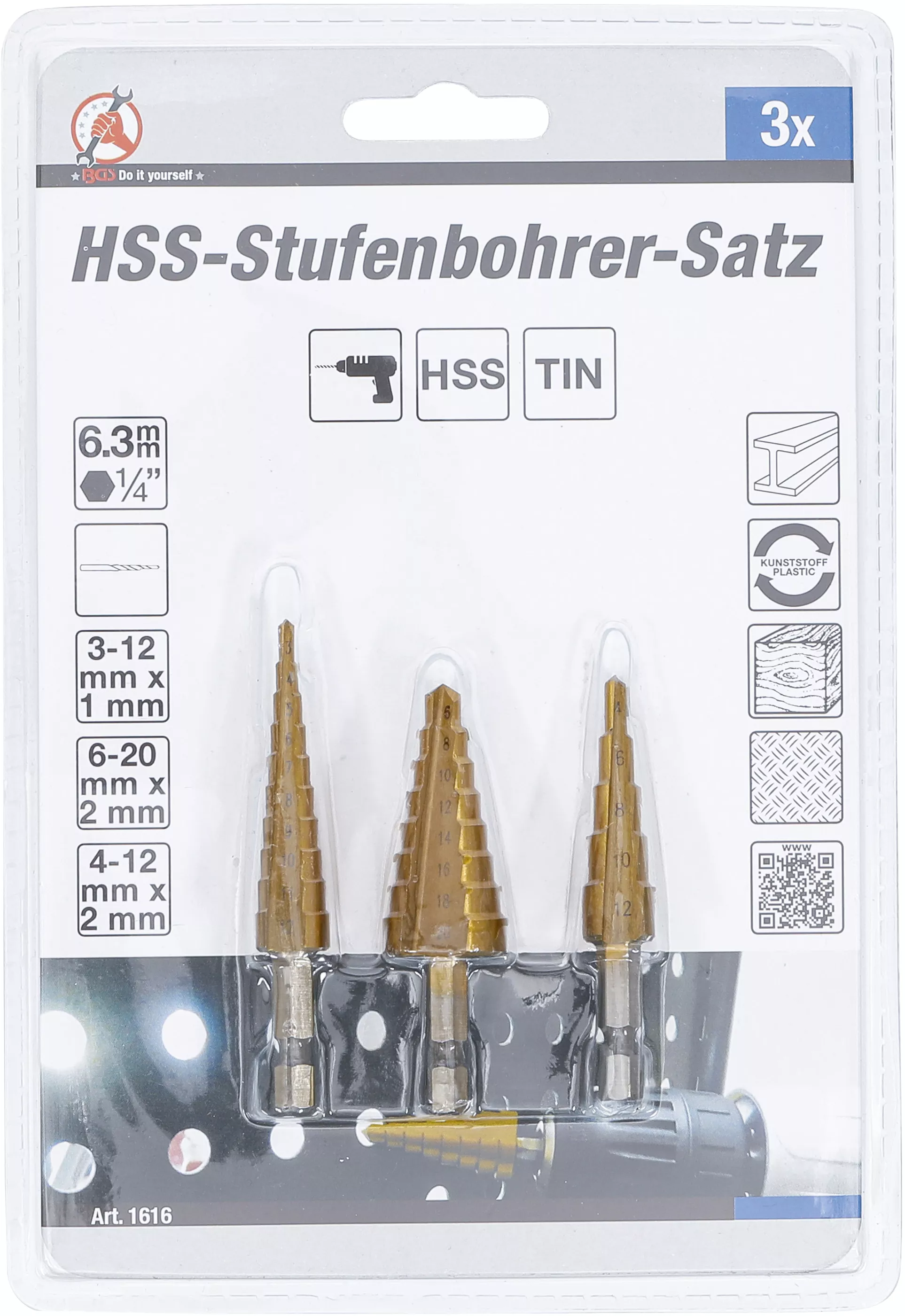 Set burghie in trepte HSS | 3 - 20 mm | 3 piese [4]
