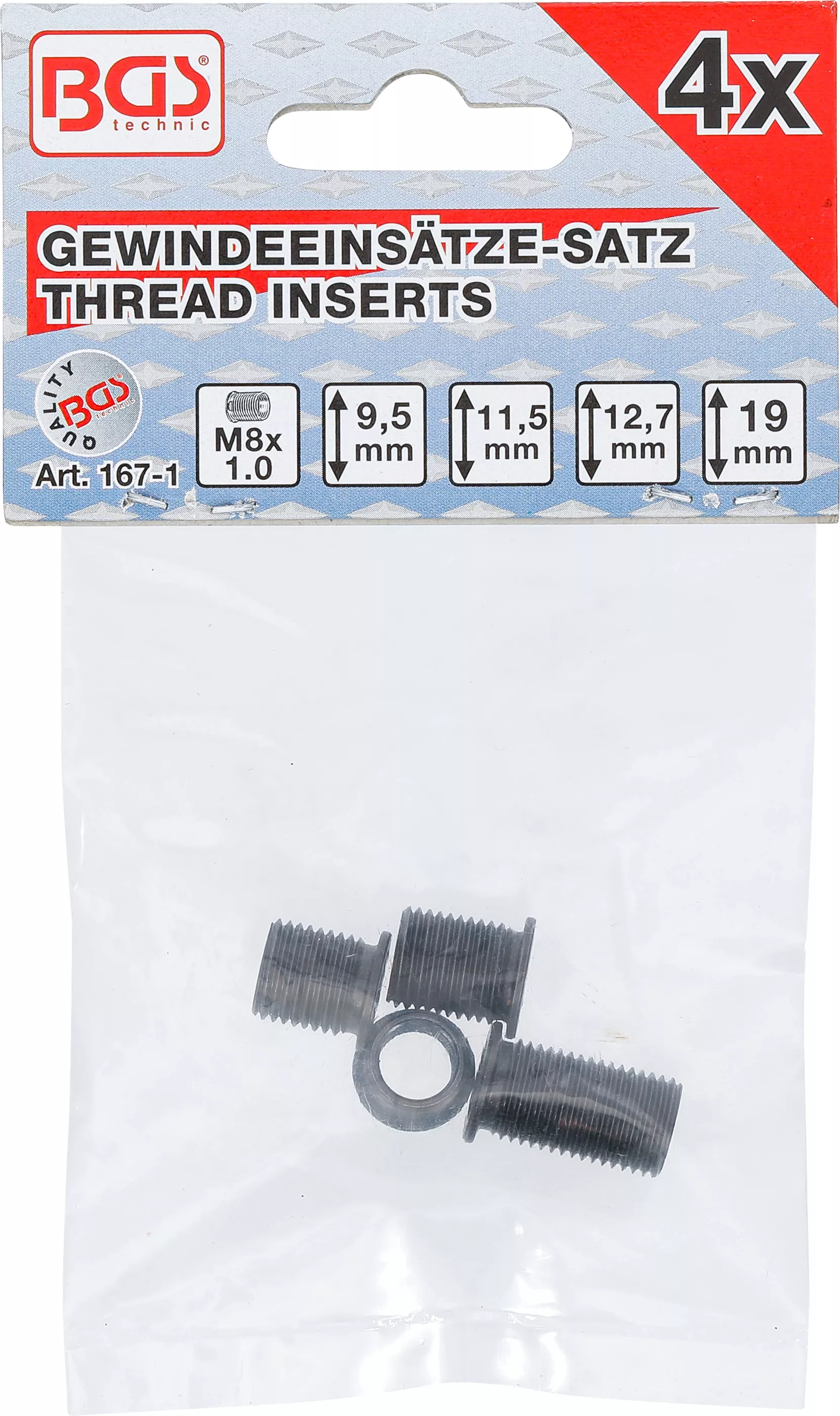 Set adaptoare filetate | M8 x 1,0 mm | pentru BGS 167 | 4 piese [4]