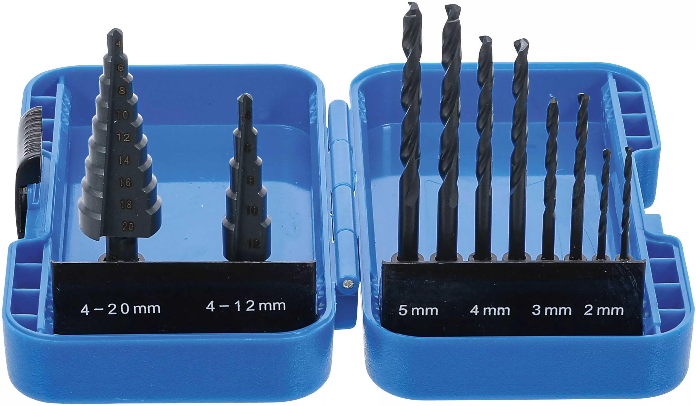 Set burghie in trepte si set burghie spirale | HSS | 4 - 12 / 4 - 20 mm | 2 - 5 mm | 10 piese [1]