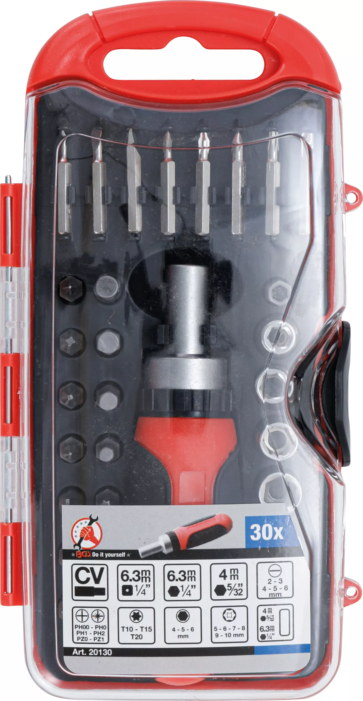 Set biti/chei tubulare | cu Maner rotativ cu clichet pentru biti, comutabil | 30 piese [2]