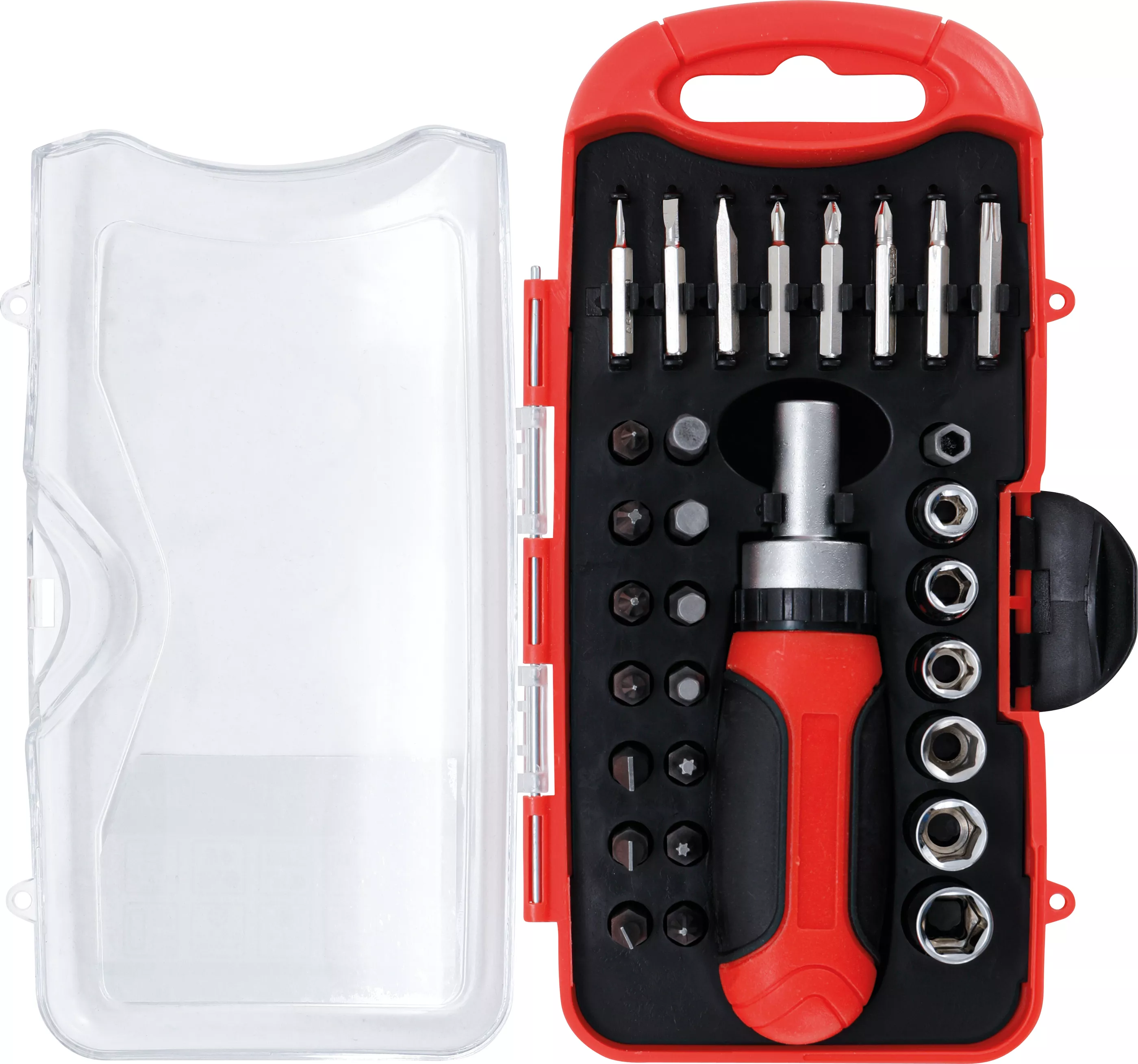 Set biti/chei tubulare | cu Maner rotativ cu clichet pentru biti, comutabil | 30 piese [1]