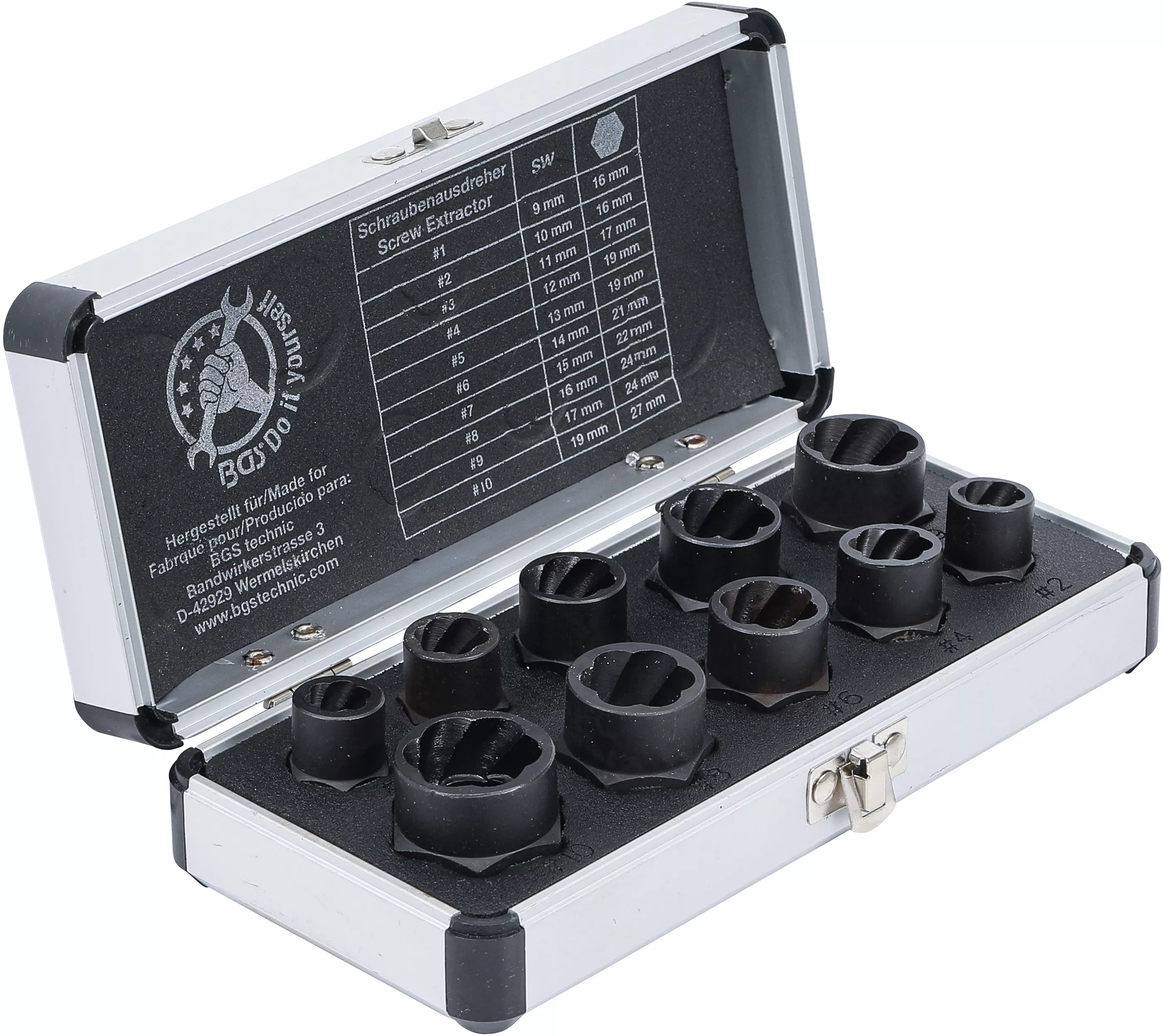 Set capete chei tubulare profil spiral / Extractoare de suruburi | 10 mm (3/8") / hexagon exterior | 9 - 19 mm | 10 piese [2]