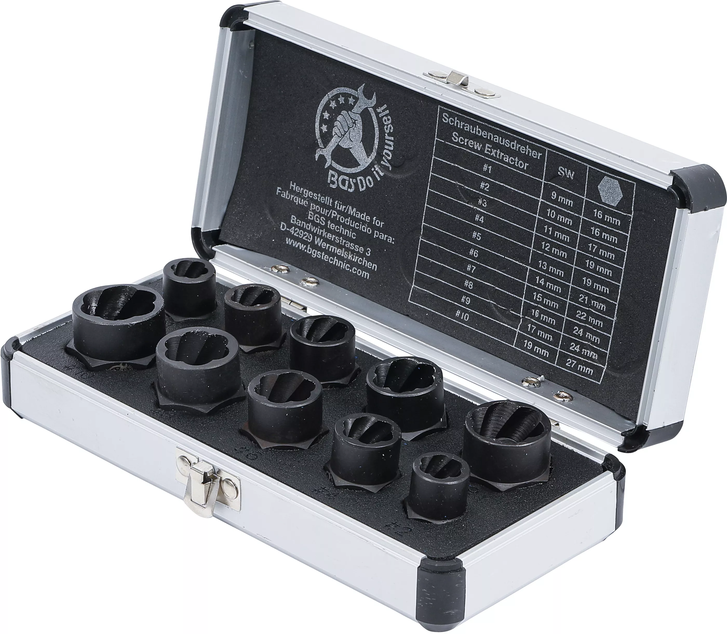 Set capete chei tubulare profil spiral / Extractoare de suruburi | 10 mm (3/8") / hexagon exterior | 9 - 19 mm | 10 piese [3]