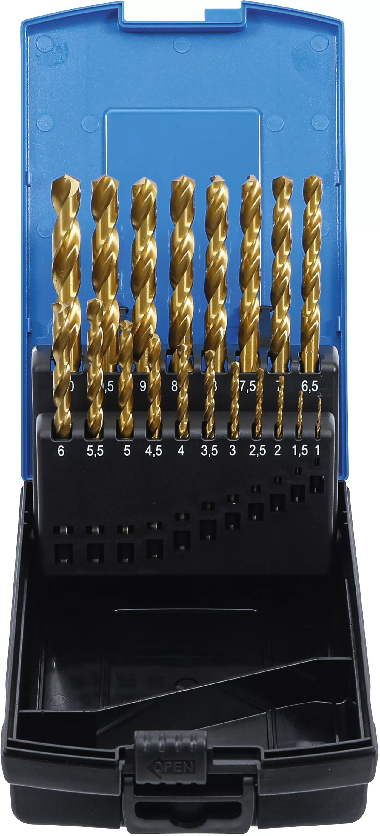 Unelte de mână - Set burghie spiralate | HSS-G | titan nitrurat | 1 - 10 mm | 19 piese