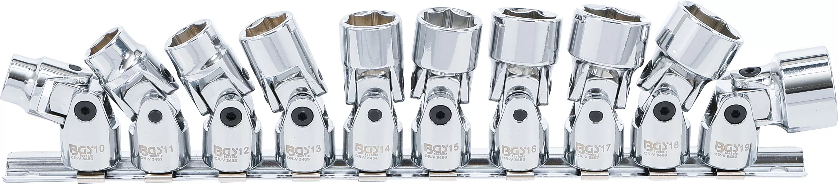 Set capete de cheie articulatie cardanica, 6 colturi | 10 mm (3/8") | 10 - 19 mm | 10 piese [1]