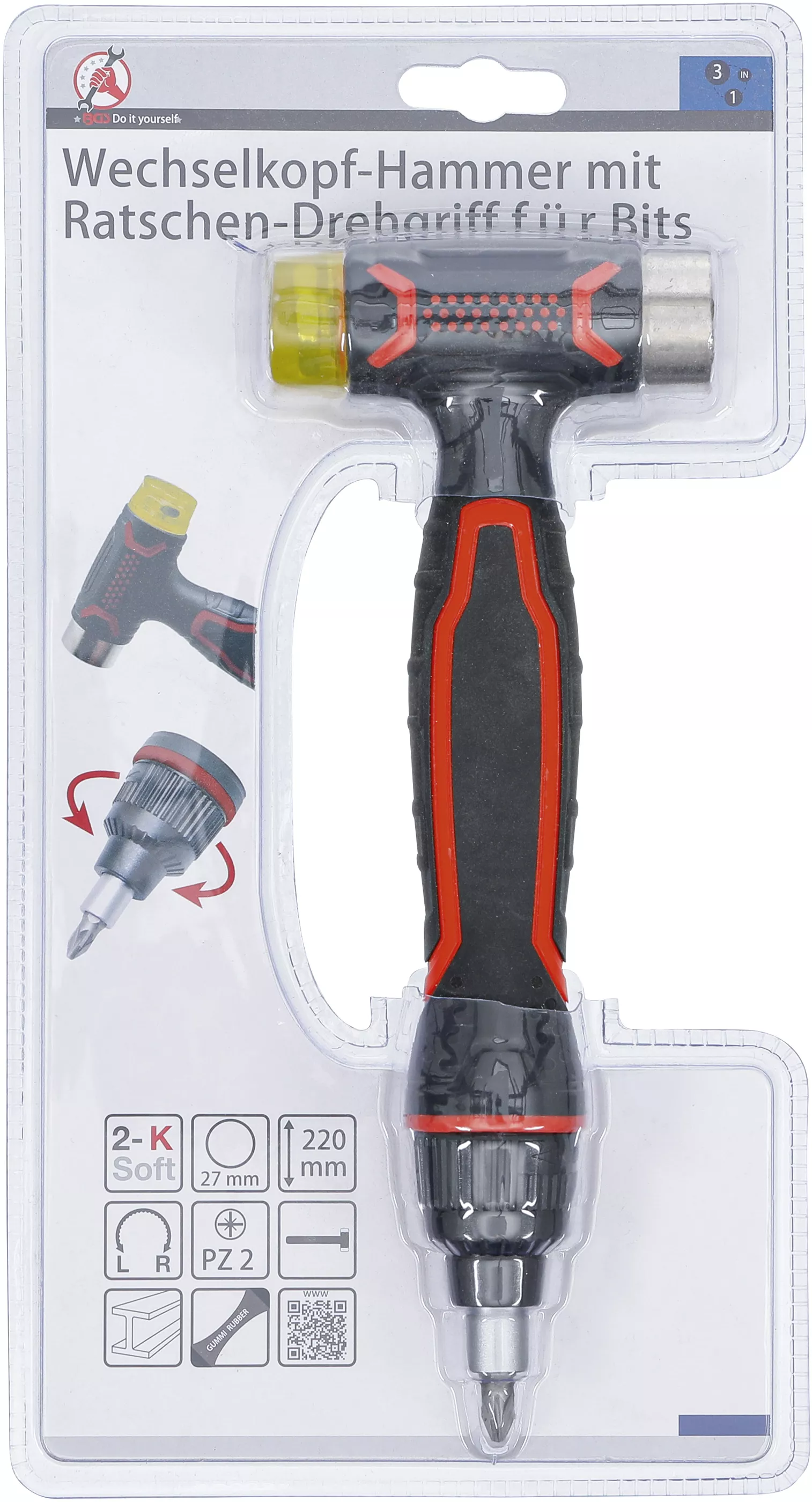 Ciocan cu cap interschimbabil | cu maner rotitor cu clichet pentru biti, comutabil | 3-in-1 [4]