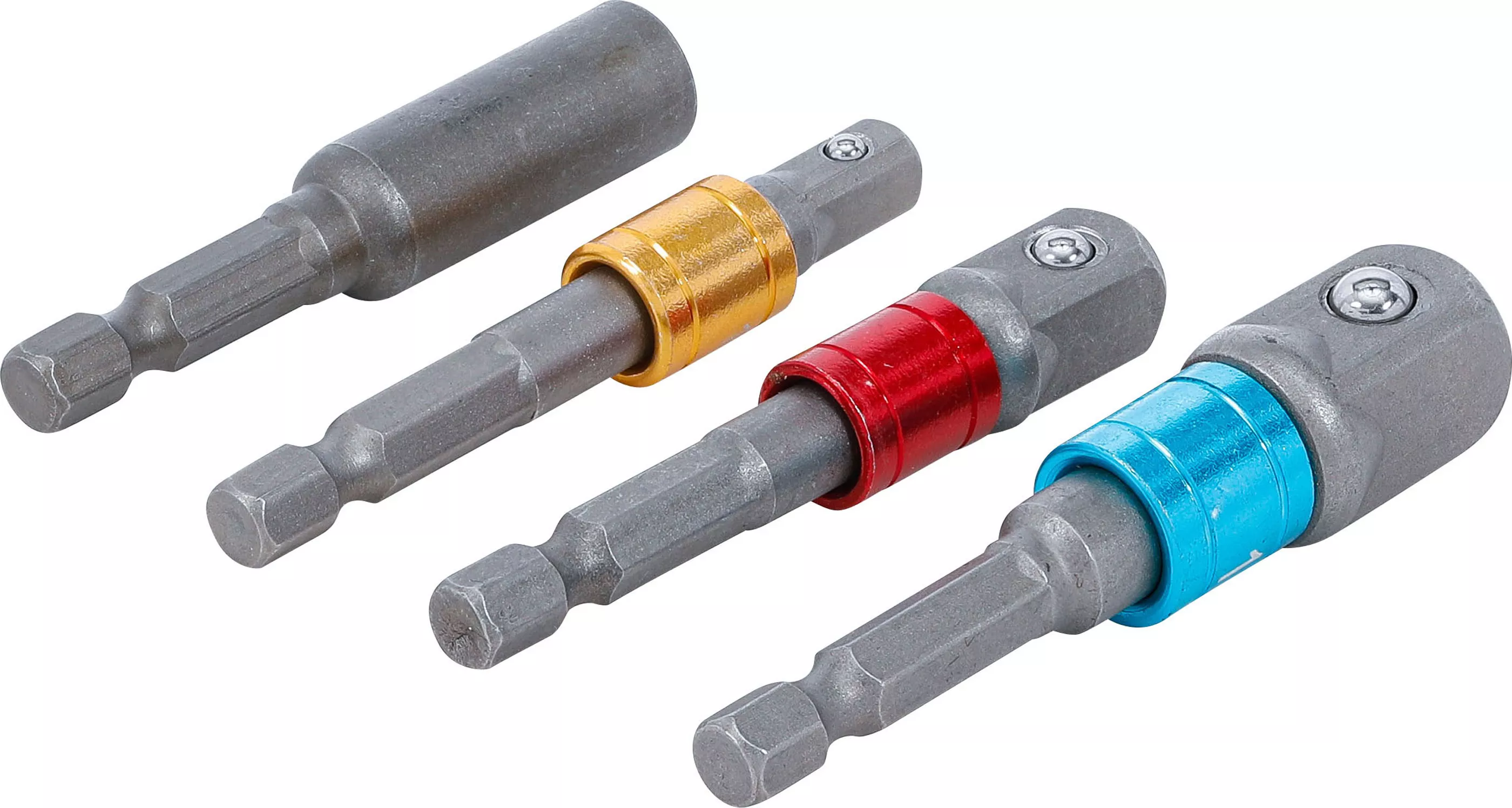 Set adaptoare pentru masini de gaurit | colorate | antrenare 6 colturi exterior 6,3 mm (1/4") | 6,3 mm (1/4"), 10 mm (3/8"), 12,5 mm (1/2"), hexagon interior 6,3 mm (1/4") | 4 piese [3]