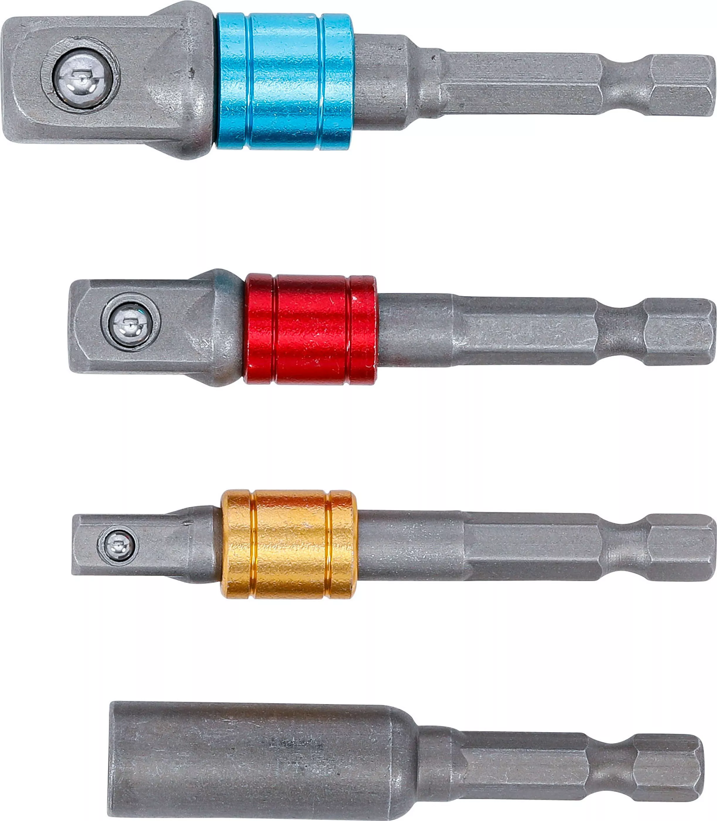 Set adaptoare pentru masini de gaurit | colorate | antrenare 6 colturi exterior 6,3 mm (1/4") | 6,3 mm (1/4"), 10 mm (3/8"), 12,5 mm (1/2"), hexagon interior 6,3 mm (1/4") | 4 piese [4]