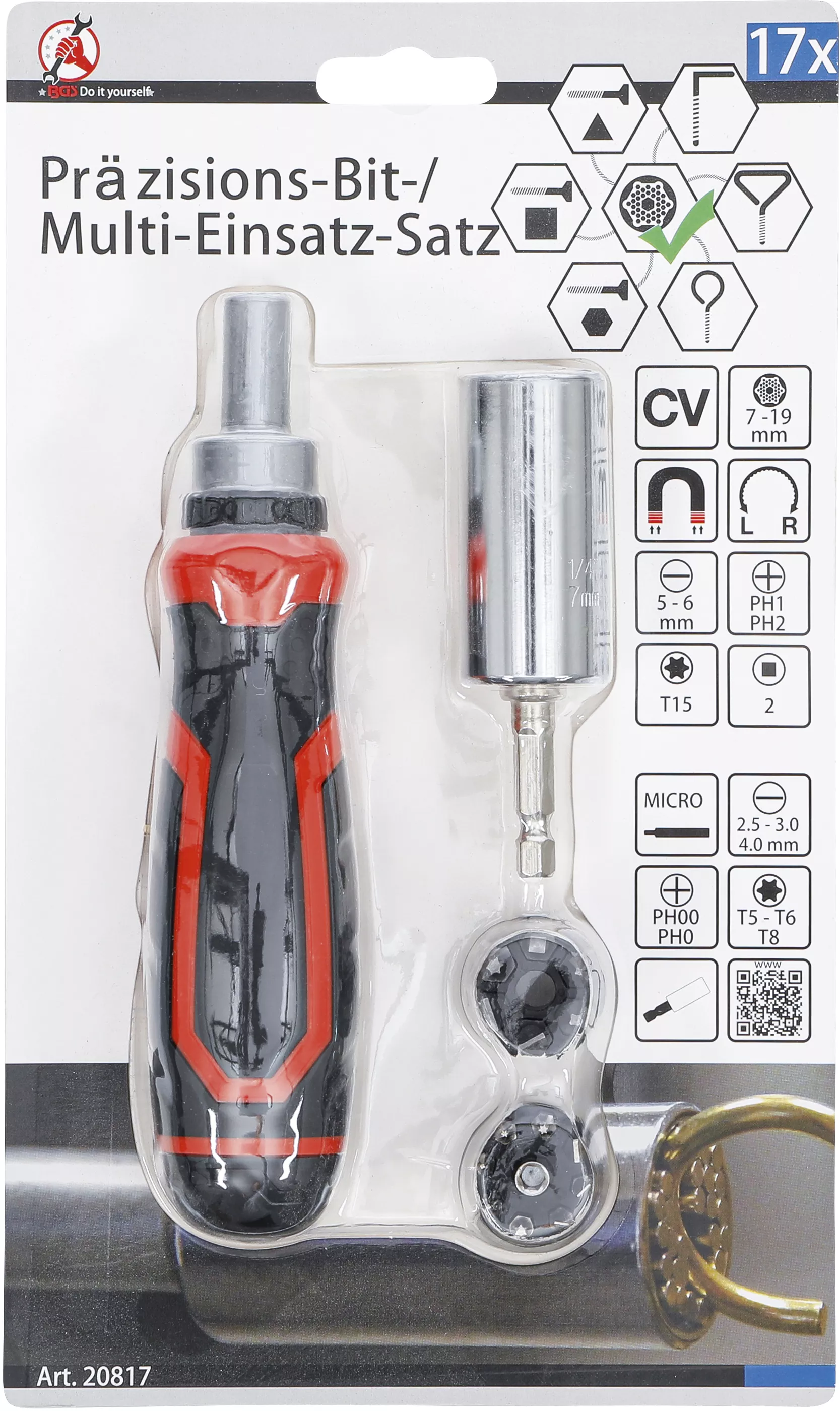 Set biti de precizie / cap cheie multiplu | cu maner rotativ cu clichet pentru biti, comutabil | 17 piese [5]