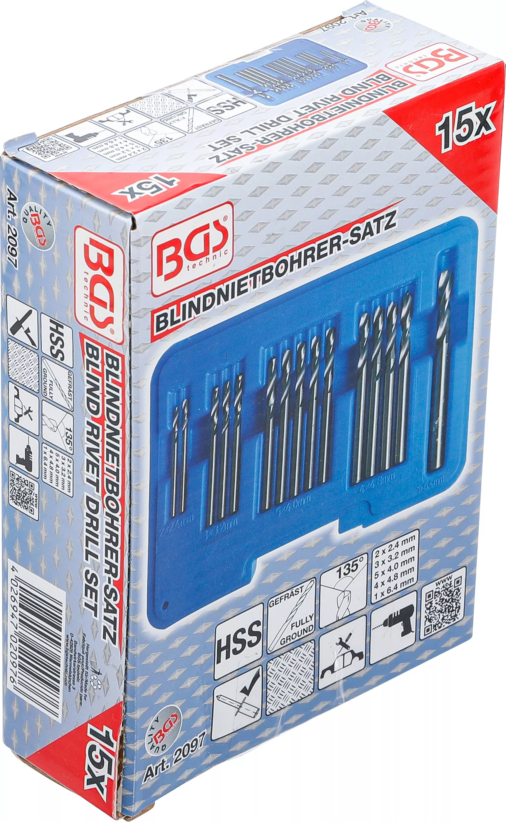 Set burghie nituri oarbe | HSS | 2,4 - 6,4 mm | 15 piese [6]