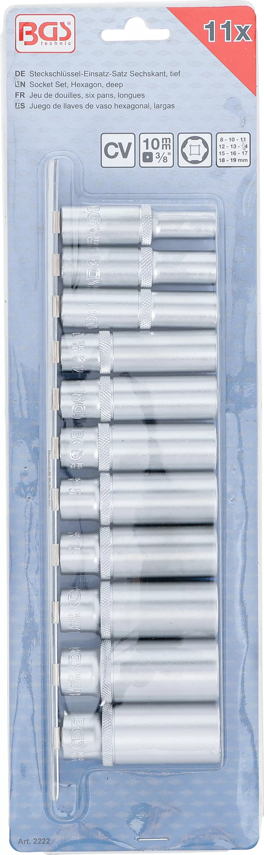 Set chei tubulare 6 colturi, lungi | 10 mm (3/8") | 8 - 19 mm | 11 piese [4]