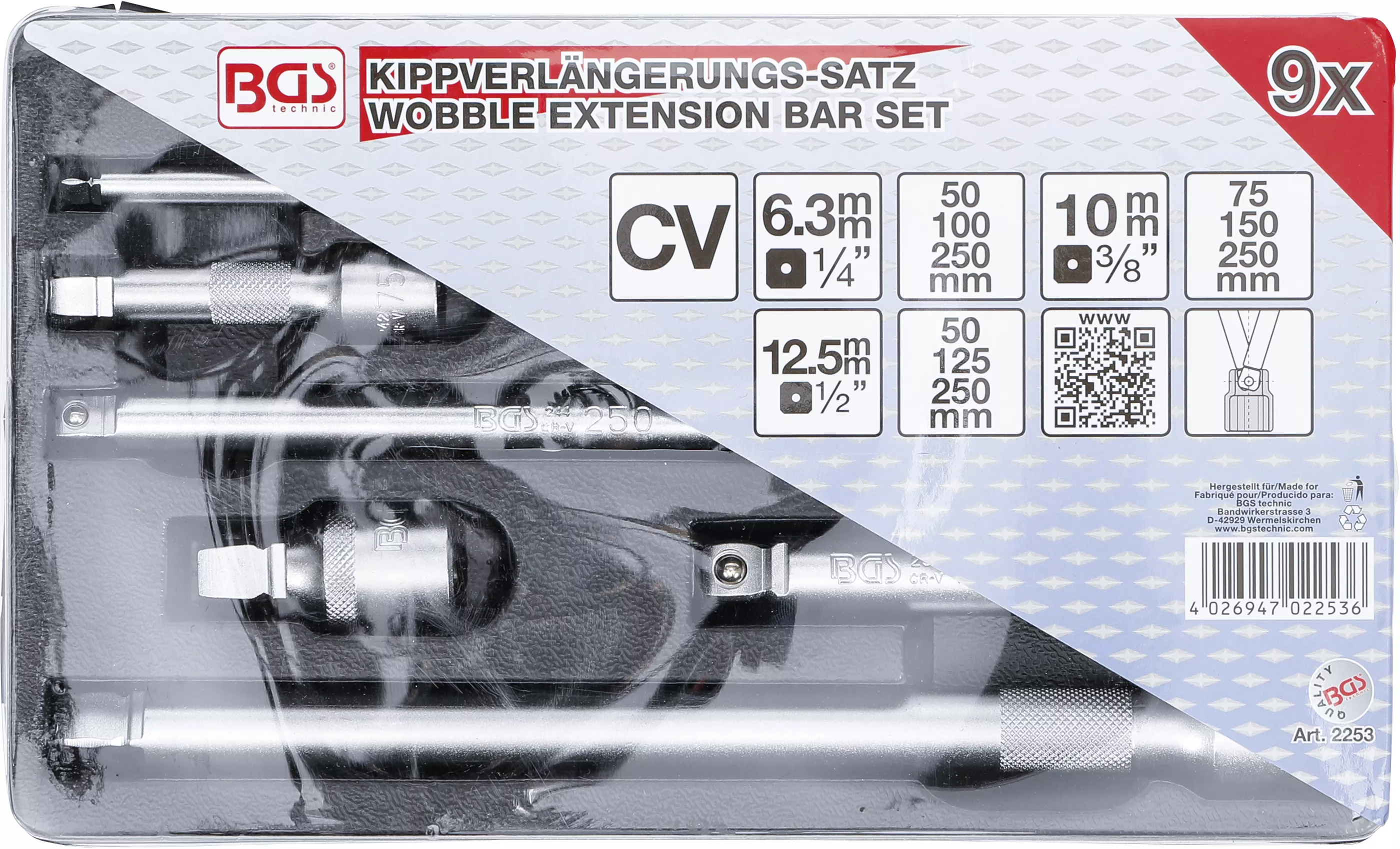 Set prelungitoare articulate | 6,3 mm (1/4"), 10 mm (3/8"), 12,5 mm (1/2") | 9 piese [2]