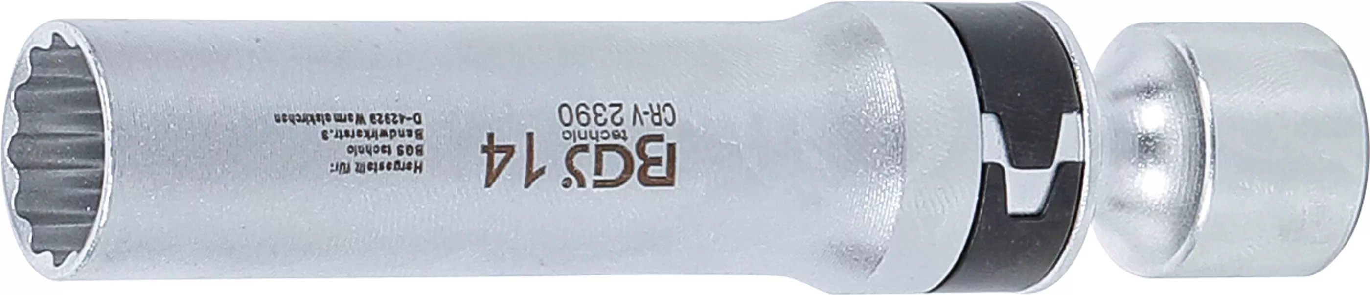 Cheie pentru bujii articulata 12 colturi cu arc de prindere | Antrenare patrat interior 10 mm (3/8") | 14 mm [1]