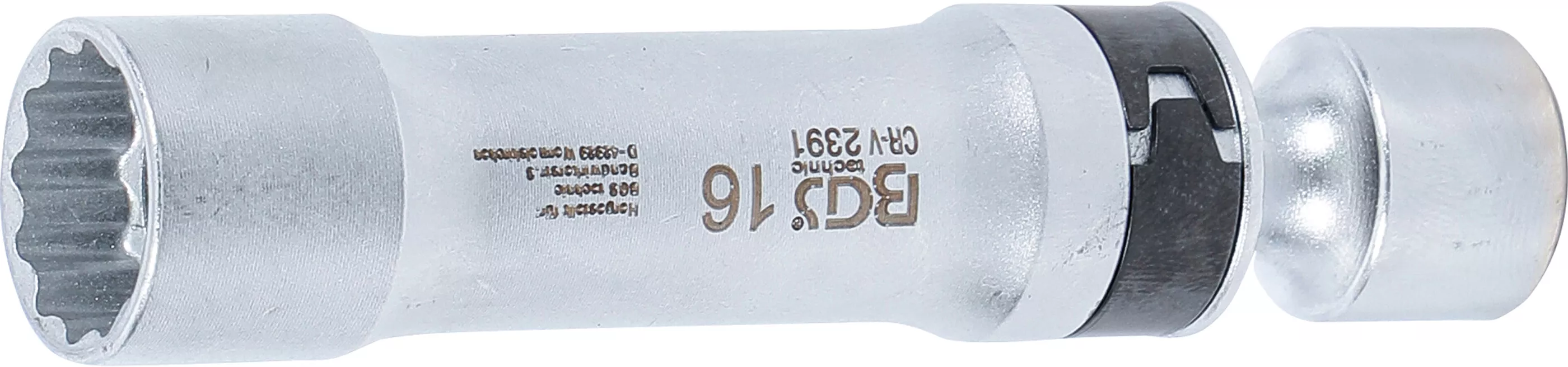 Cheie pentru bujii articulata 12 colturi cu arc de prindere | Antrenare patrat interior 10 mm (3/8") | 16 mm [3]