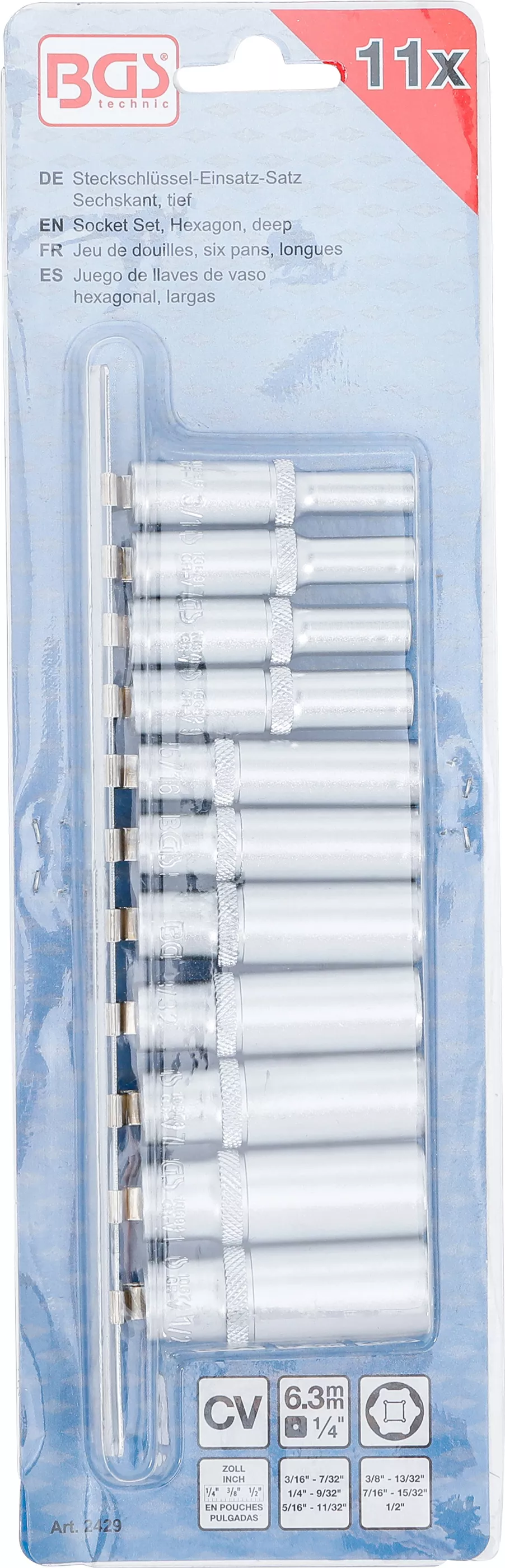 Set chei tubulare 6 colturi, lungi | 6,3 mm (1/4") | Marimi in toli | 11 piese [4]