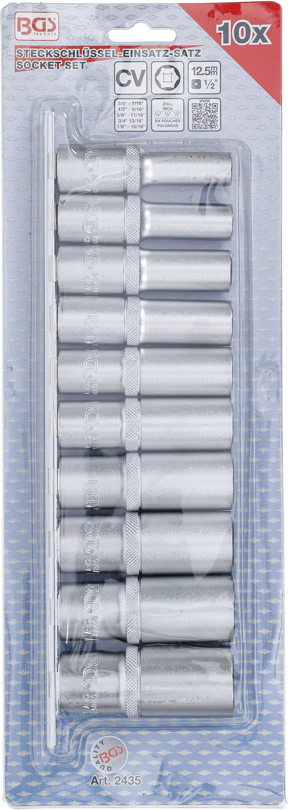 Set chei tubulare 6 colturi, lungi | 12,5 mm (1/2") | Marimi in toli | 10 piese [4]